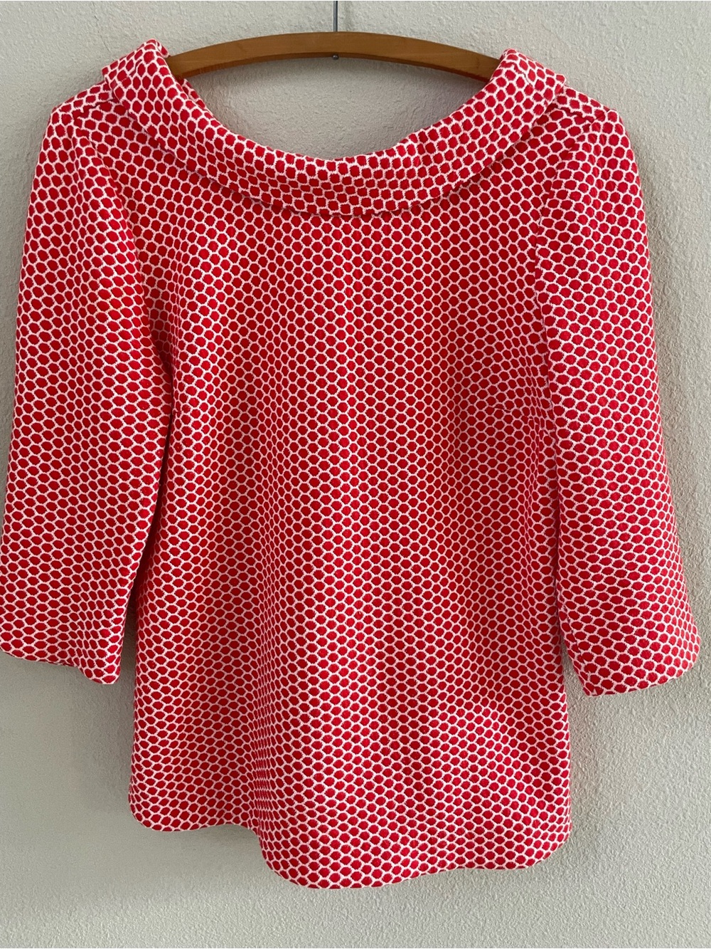 Boden Red and White Ponte Roll Neck 3/4 Sleeve Top Size 8